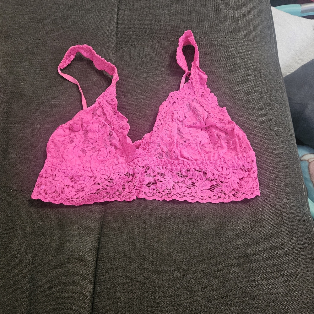 Lace Triangle Bralette in Hot Pink